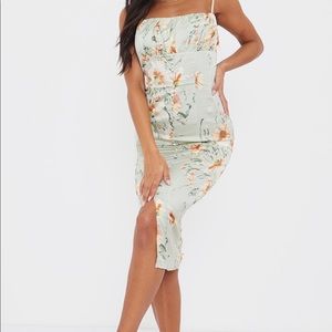 PLT Sage Green Floral Print Button Down Strappy Midi Dress